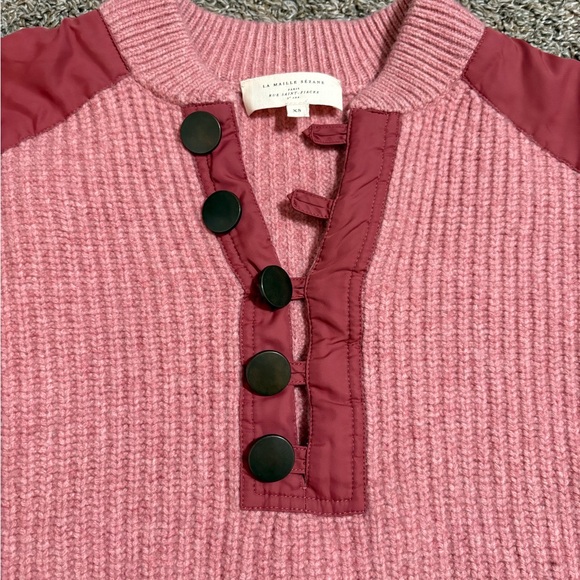 Sézane Pink Wool Cotton Sweater Quater Button Pull Ewen Jumper Rosewood Color - Picture 4 of 10